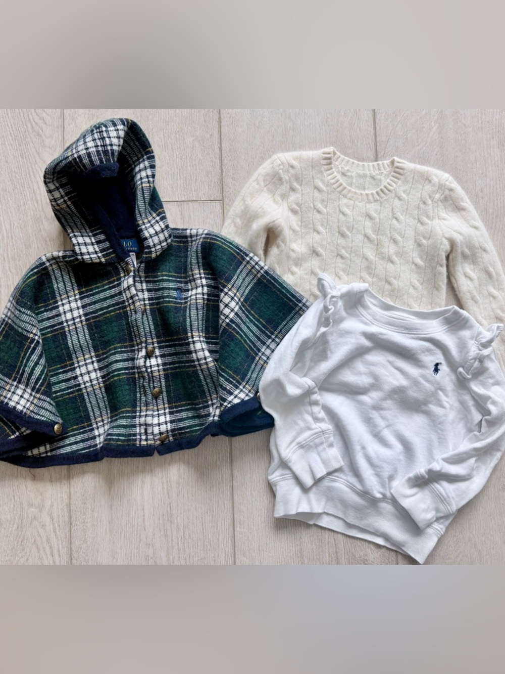 Ralph Lauren Toddler Girl Bundle 3T Cable Knit Sweater Plaid Poncho Top 3 Pc